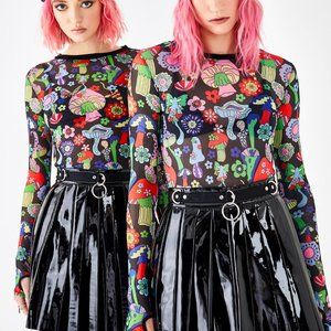 Black Vinyl Pleated Belted O-Ring Schoolgirl Skirt